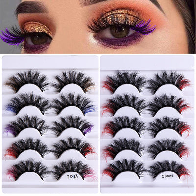 5 Pairs Of Colorful Fried False Eyelashes Multi Layer Thick Cross Mink Like Eyelashes - Korvel