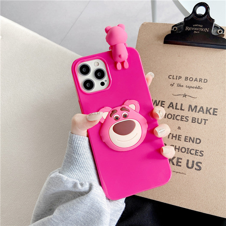 Three-Dimensional Lying Strawberry Bear Suitable For iPhone12promax Apple 11 Mobile Phone Case Soft Cover - Korvel