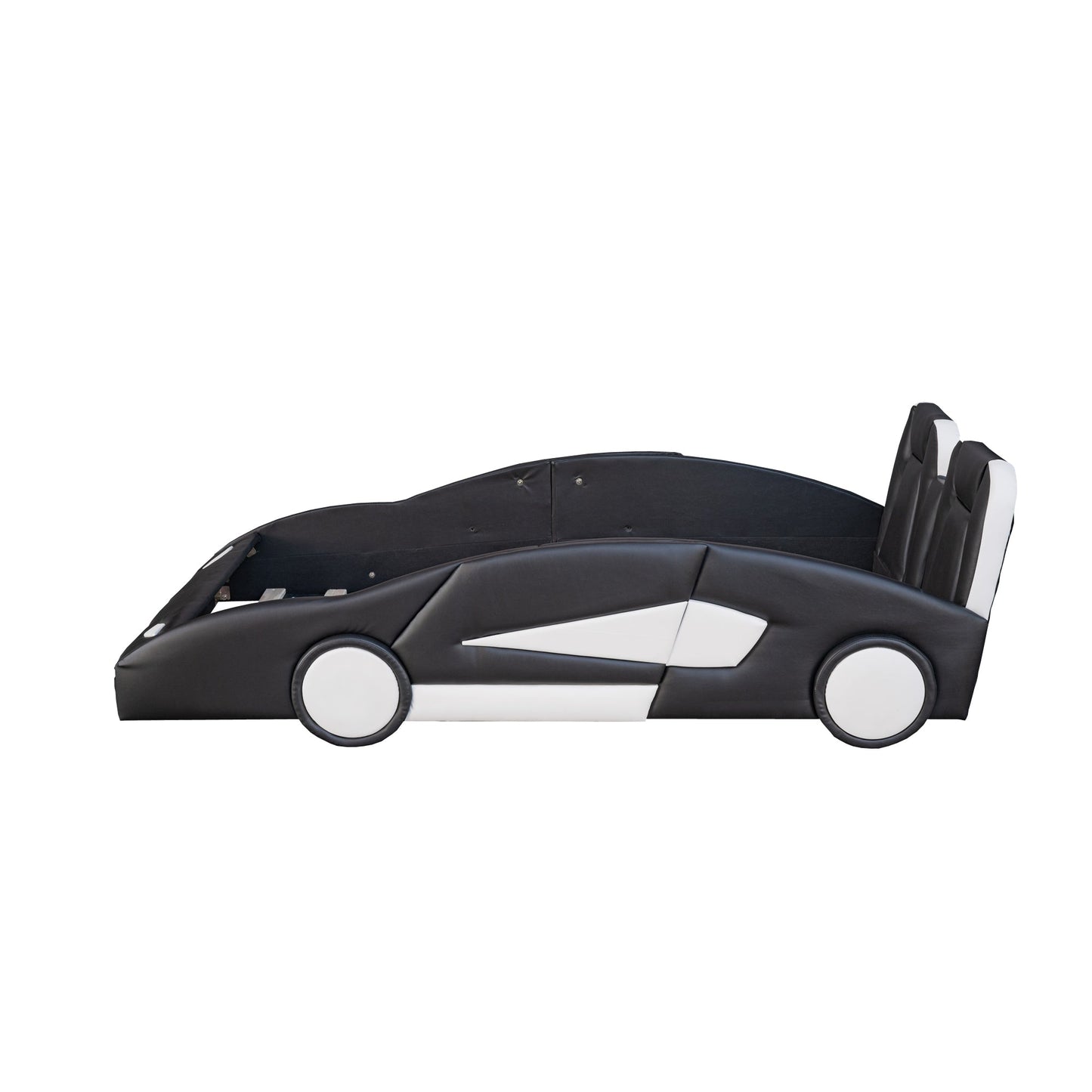 Twin Size Race Car-Shaped Platform Bed with Wheels - Black