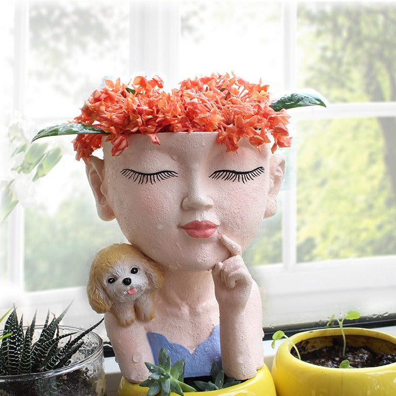 Creative resin succulent potted plant decoration for girl's puppy flower pot - Korvel