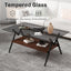 Rectangle Coffee Table with Tempered Glass top and Brown MDF Shelf, Modern Table for Living Room, Gray Glass - Korvel
