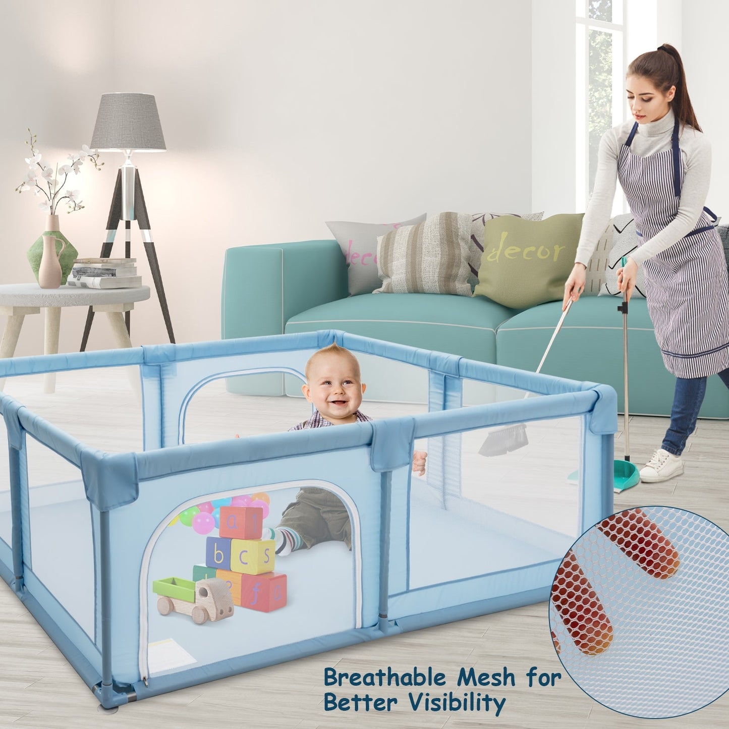 Gbruno Extra Large Baby Playpen - Safe Activity Center in Blue