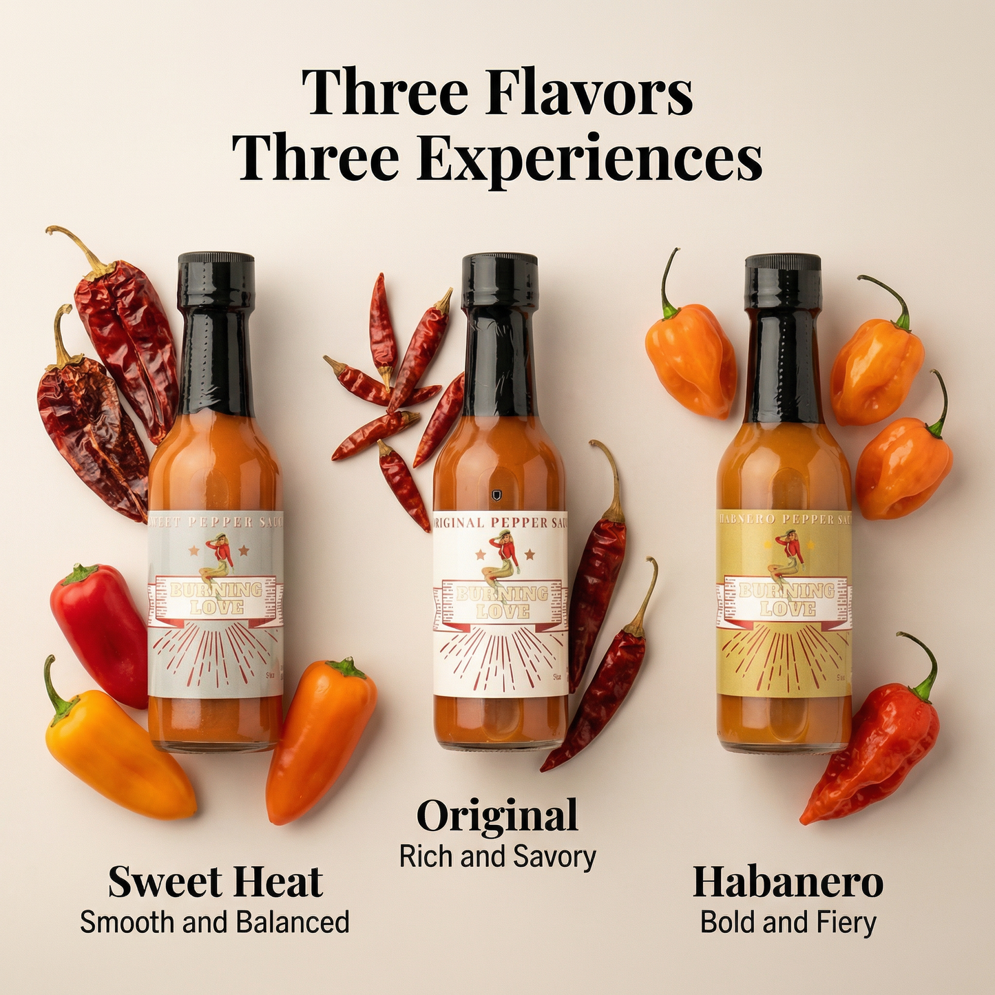 Juego de Regalo de Salsa Picante 3-Pack - Original, Habanero y Dulce Calor