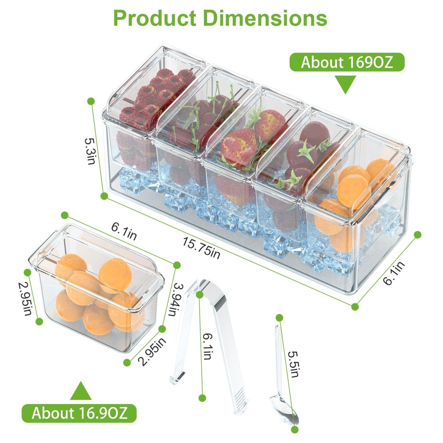 Ice Chilled Condiment Caddy Serving Tray with Removable Containers