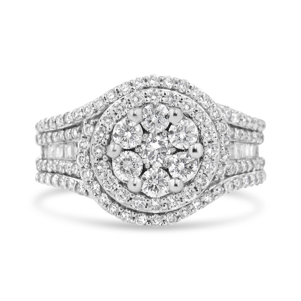 14K White Gold Diamond Floral Cluster Halo Ring - Size 7