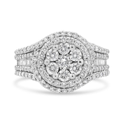 Bague Halo en Diamant Floral en Or Blanc 14K - Taille 7
