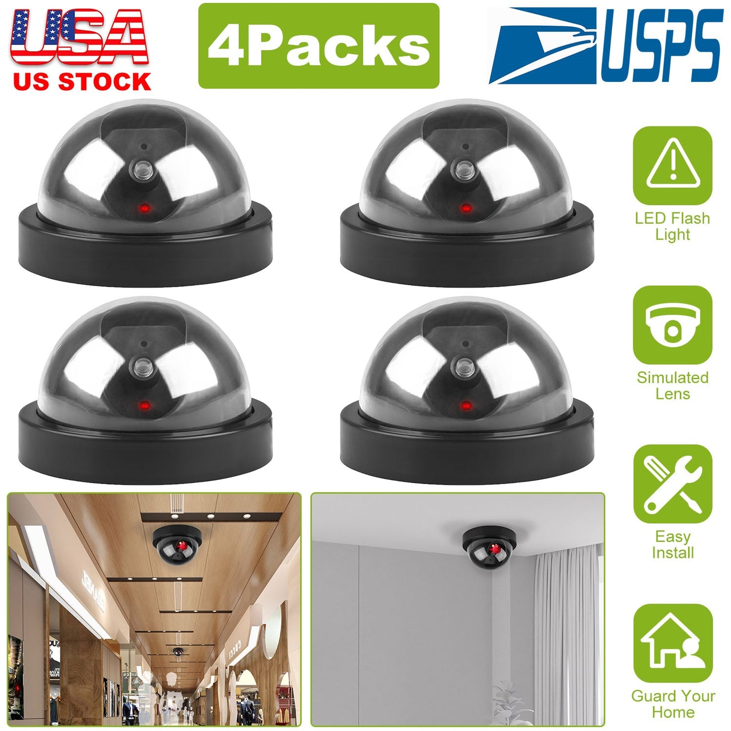 Paquete de 4 cámaras de seguridad simuladas realistas con luces LED
