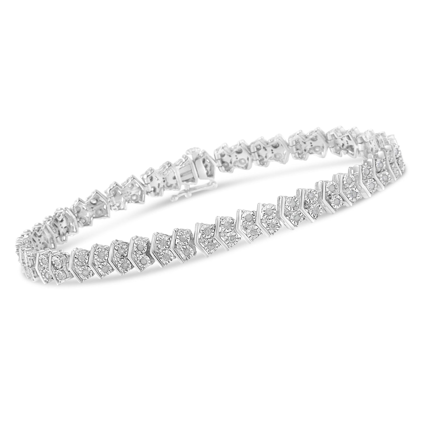 Bracelet de tennis Chevron 2 pierres en argent sterling .925 1,0 Cttw - 7"