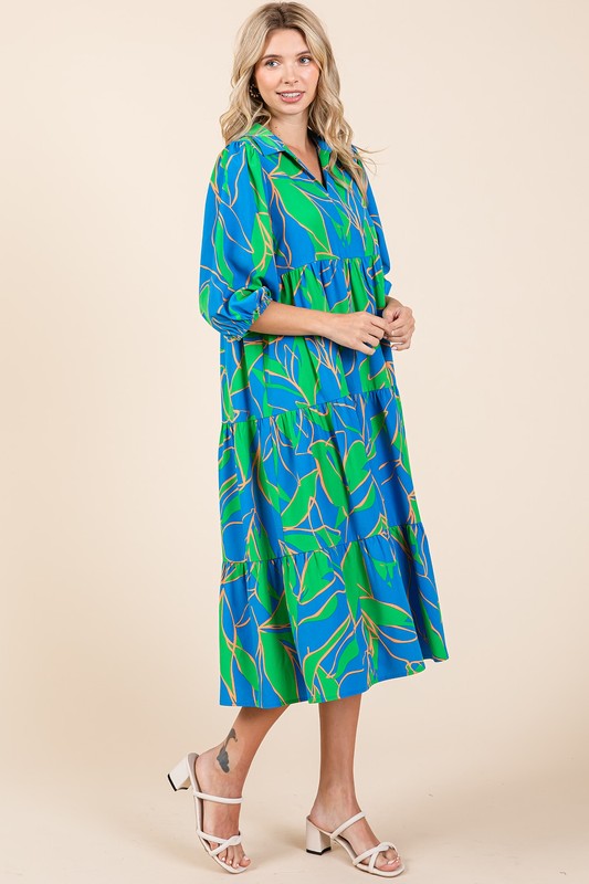 Vestido Midi de Verano con Volantes y Cuello Camisero
