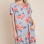 Vestido corto de camiseta con cuello redondo floral y bolsillos para mujeres