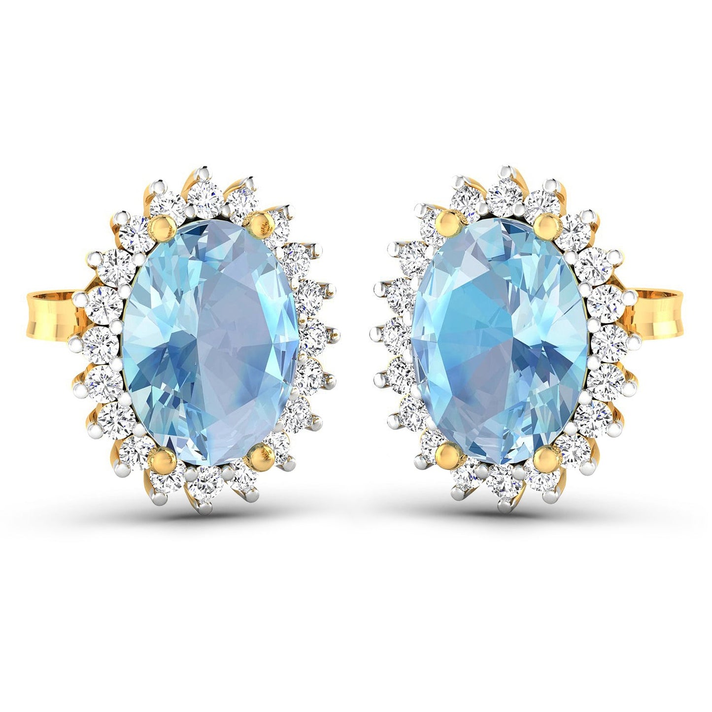 Pendientes de aguamarina genuina de 2.36 quilates y diamantes blancos en oro de 14 quilates