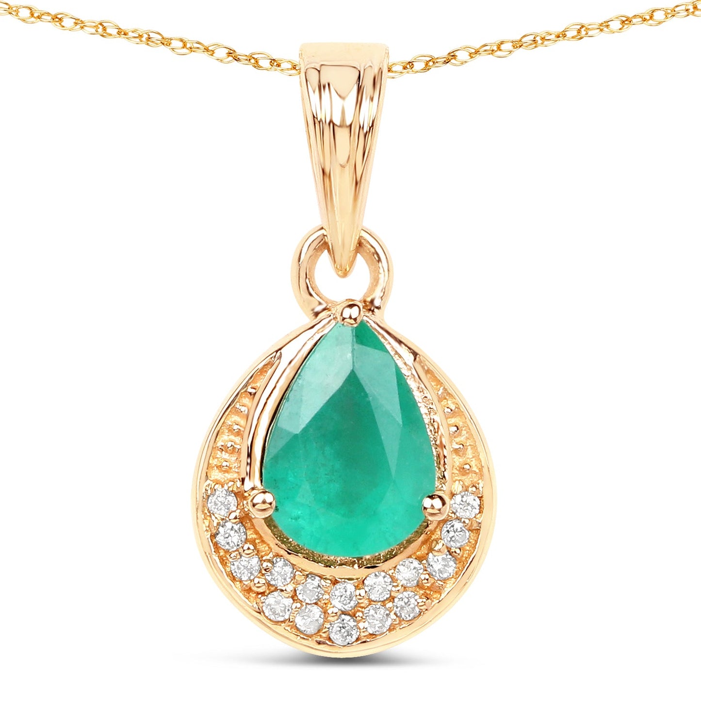 Pendentif en or 14K avec émeraude zambienne et diamant de 0,89 carat