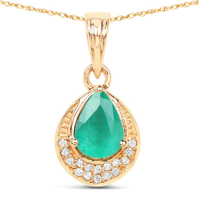 0.89 Carat Genuine Zambian Emerald & Diamond 14K Gold Pendant