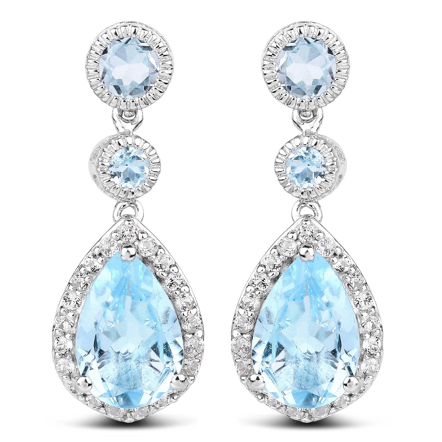 Boucles d'oreilles en argent sterling avec topaze bleue et topaze blanche de 9,46 carats