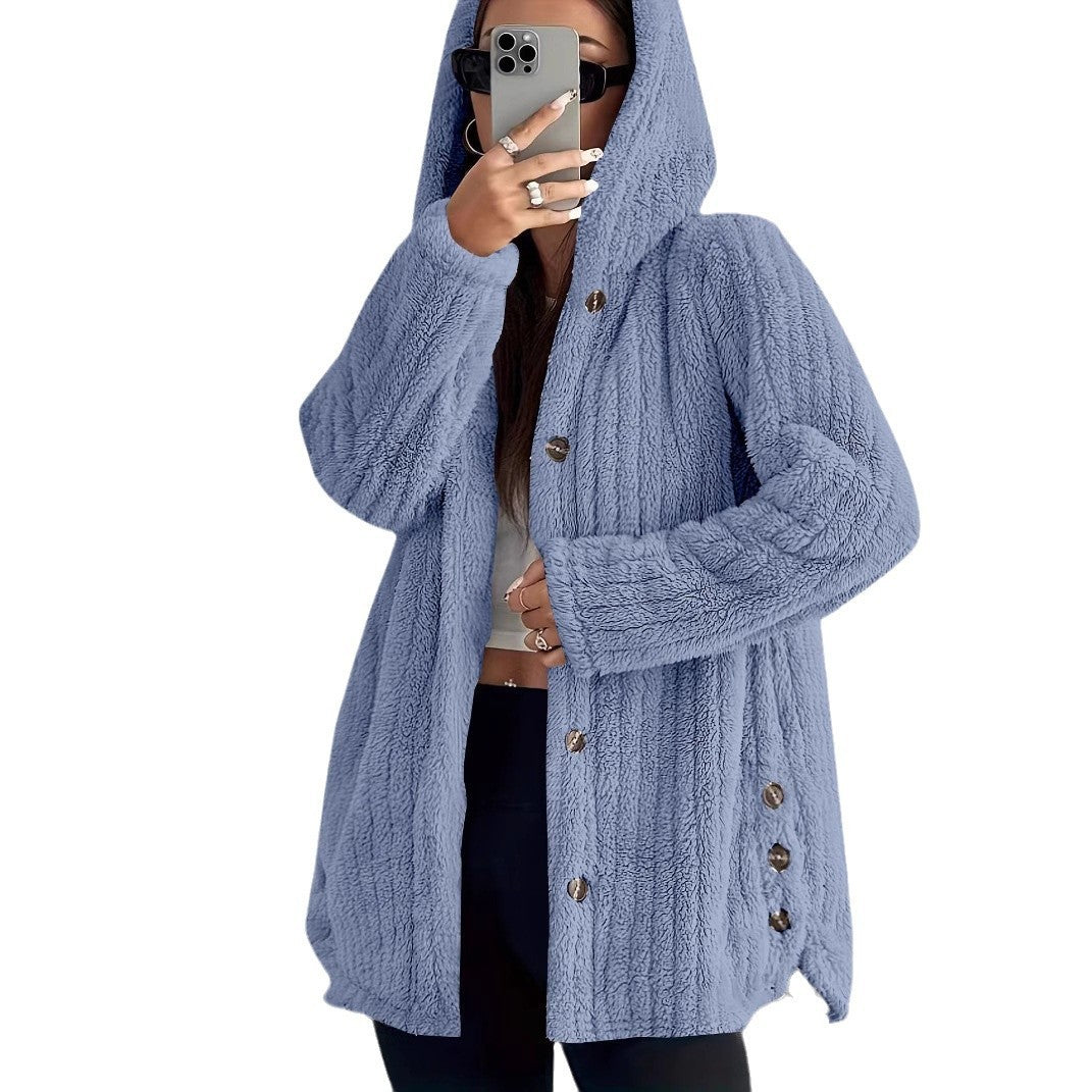 Hooded Loose Plush Coat for Women