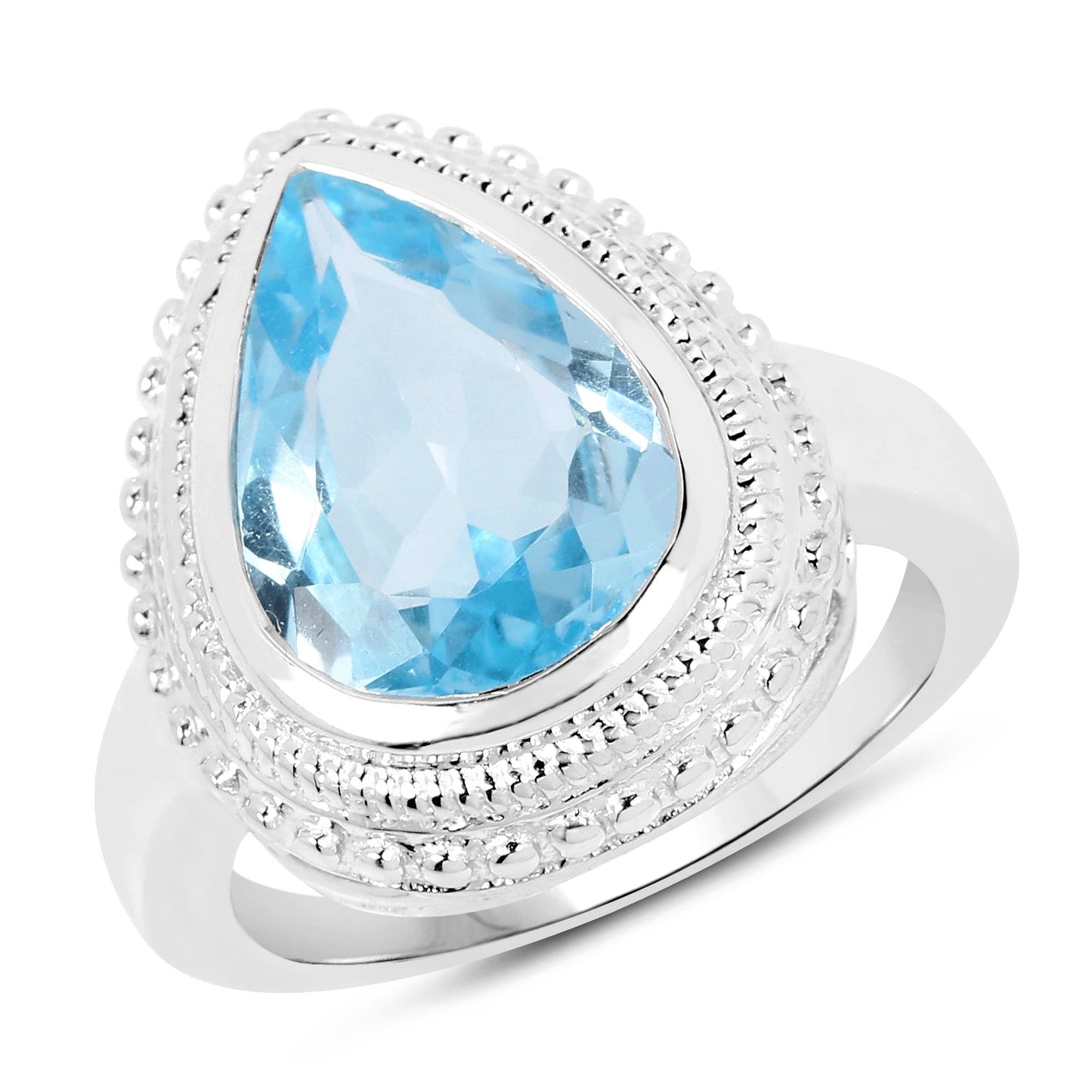 5.30 Carat Genuine Blue Topaz Sterling Silver Engagement Ring