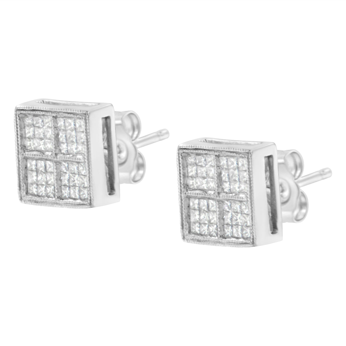 Boucles d'oreilles en diamant composite en or blanc 14K