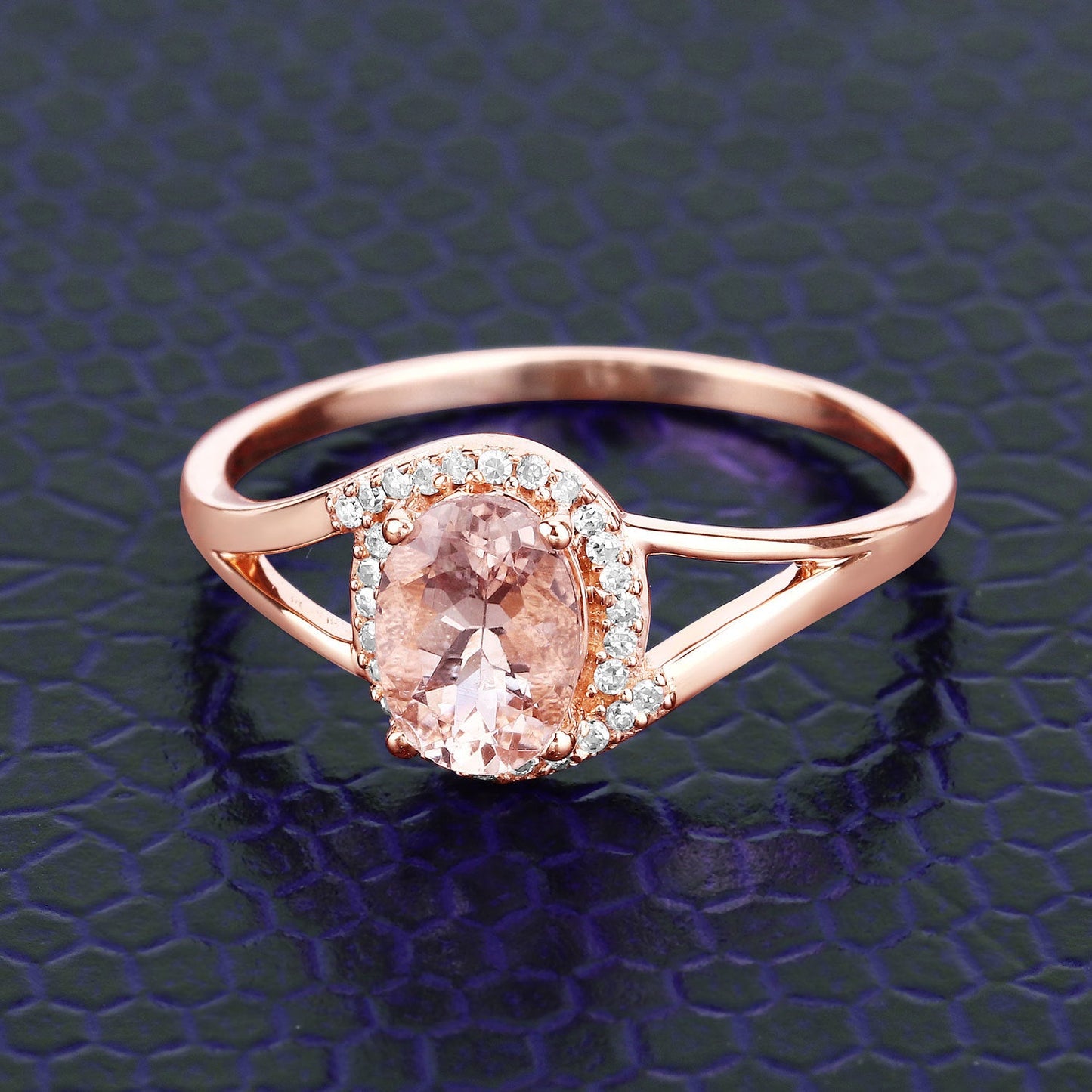 0.78 Carat Morganite and Diamond 14K Rose Gold Engagement Ring