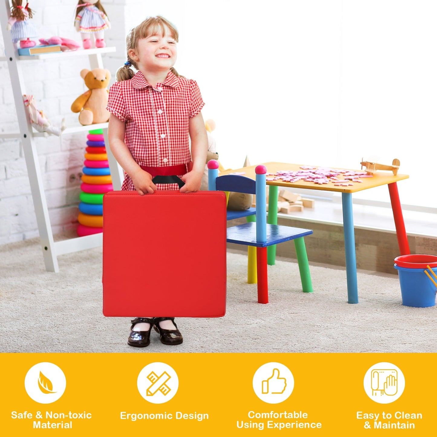 6-Piece Toddler Floor Cushions - Soft Foam Seating with Handles
