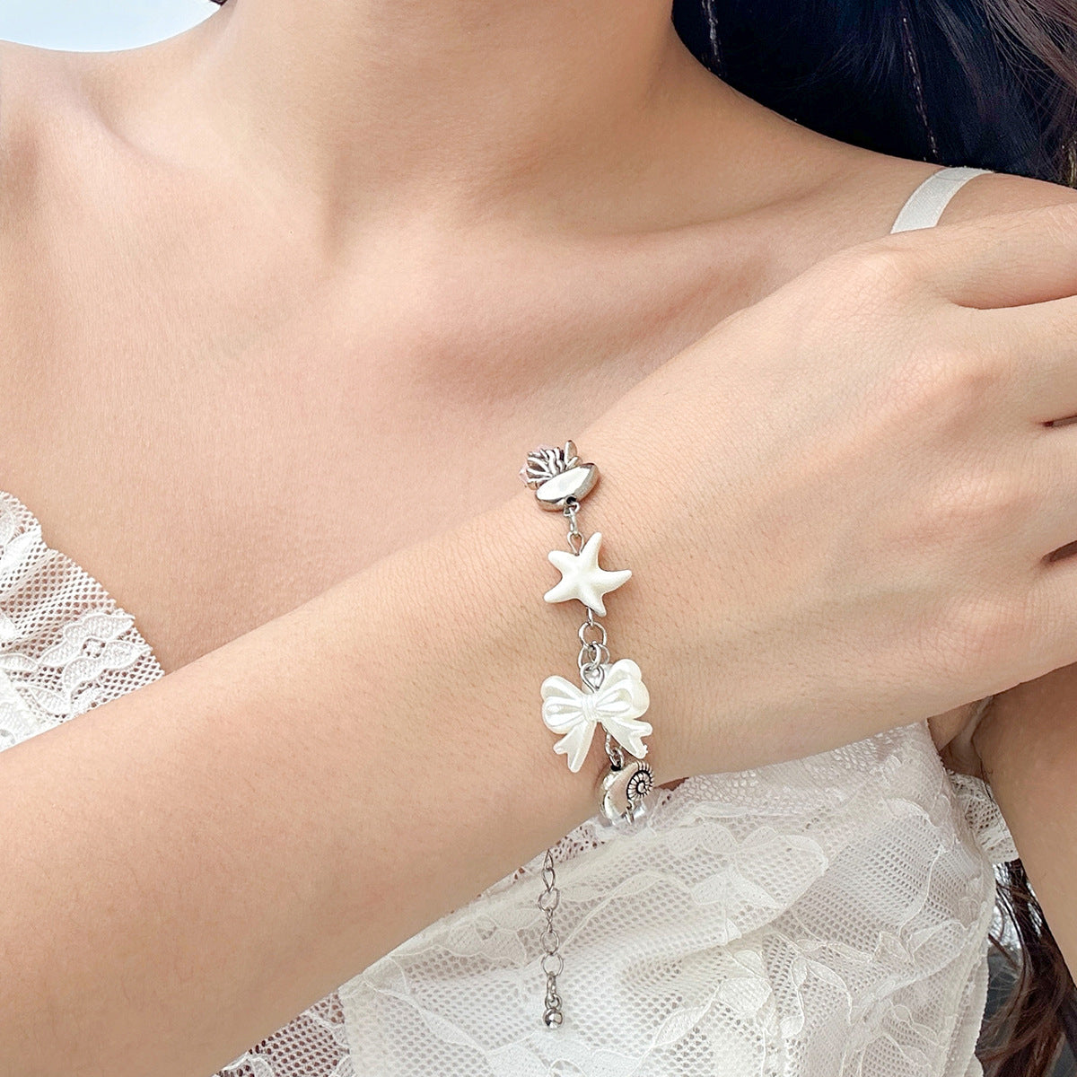 Ocean vacation style starfish versatile set, handmade small fresh pearl alloy necklace - Korvel