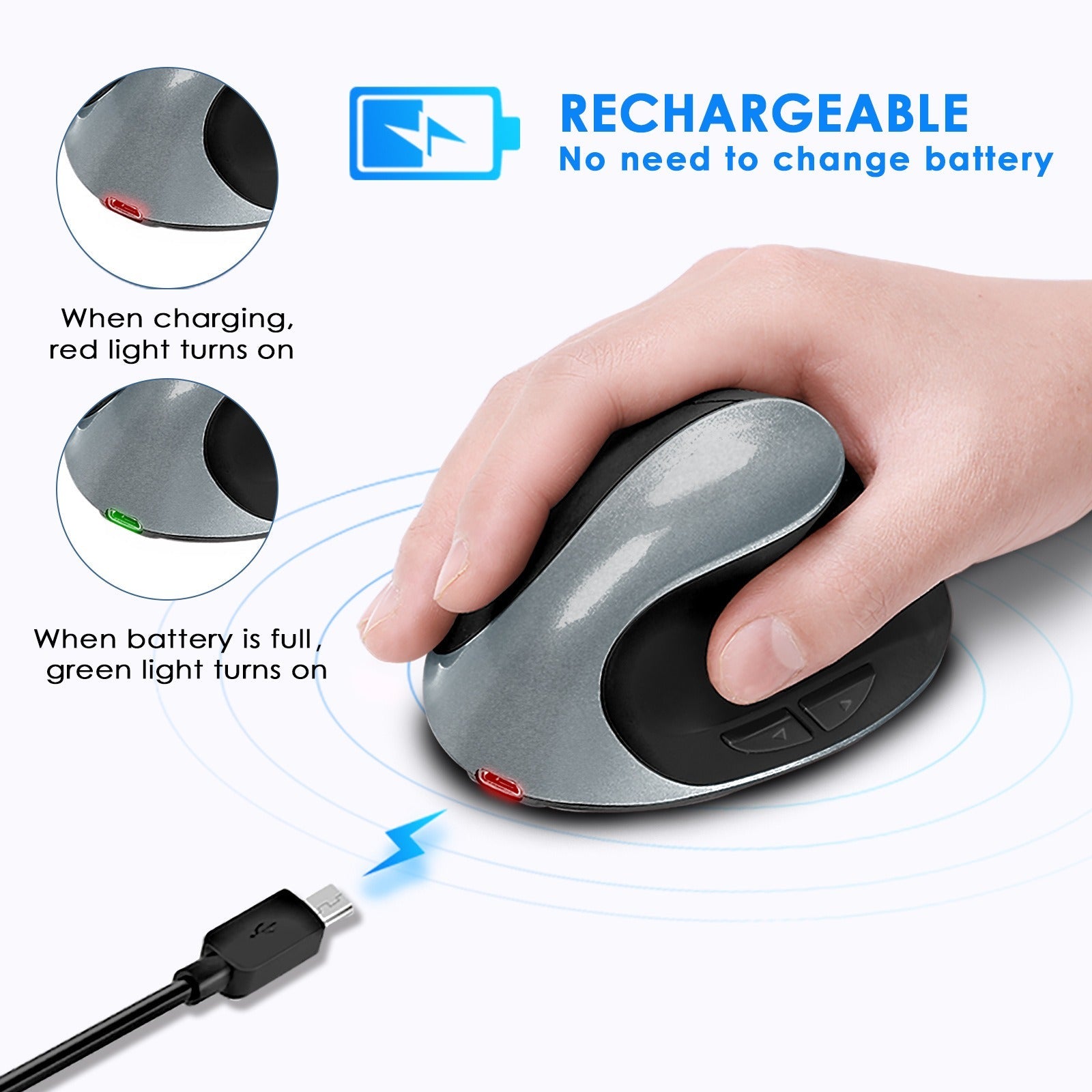 Vertical vertical grip rechargeable silent wireless anti mouse hand designer drawing office creative ergonomic mouse - Korvel