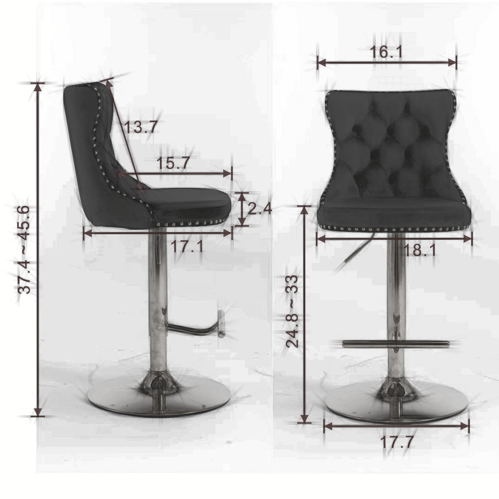 25-33 Inch, Modern Upholstered Chrome base Bar Stools with Back Comfortable Tufted for Home Pub and Kitchen Island（Black,Set of - Korvel