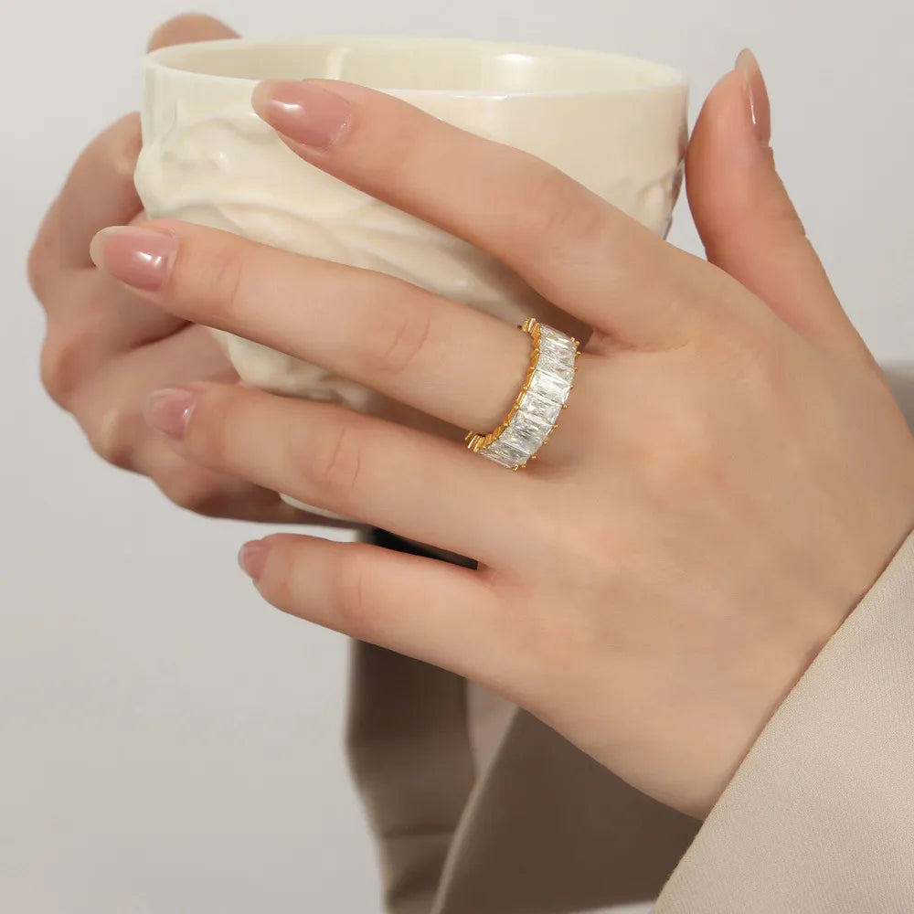 Elegant Titanium Steel Inlaid Zircon Ring