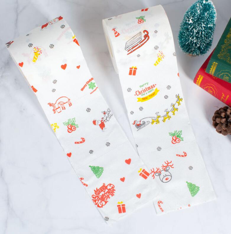 Christmas Pattern Printing Roll Toilet Paper Household  Tissue Bathroom Web Q0KD - Korvel