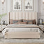 Queen Size Storage Bed Velvet Upholstered Platform Bed with a Big Drawer - Beige - Korvel