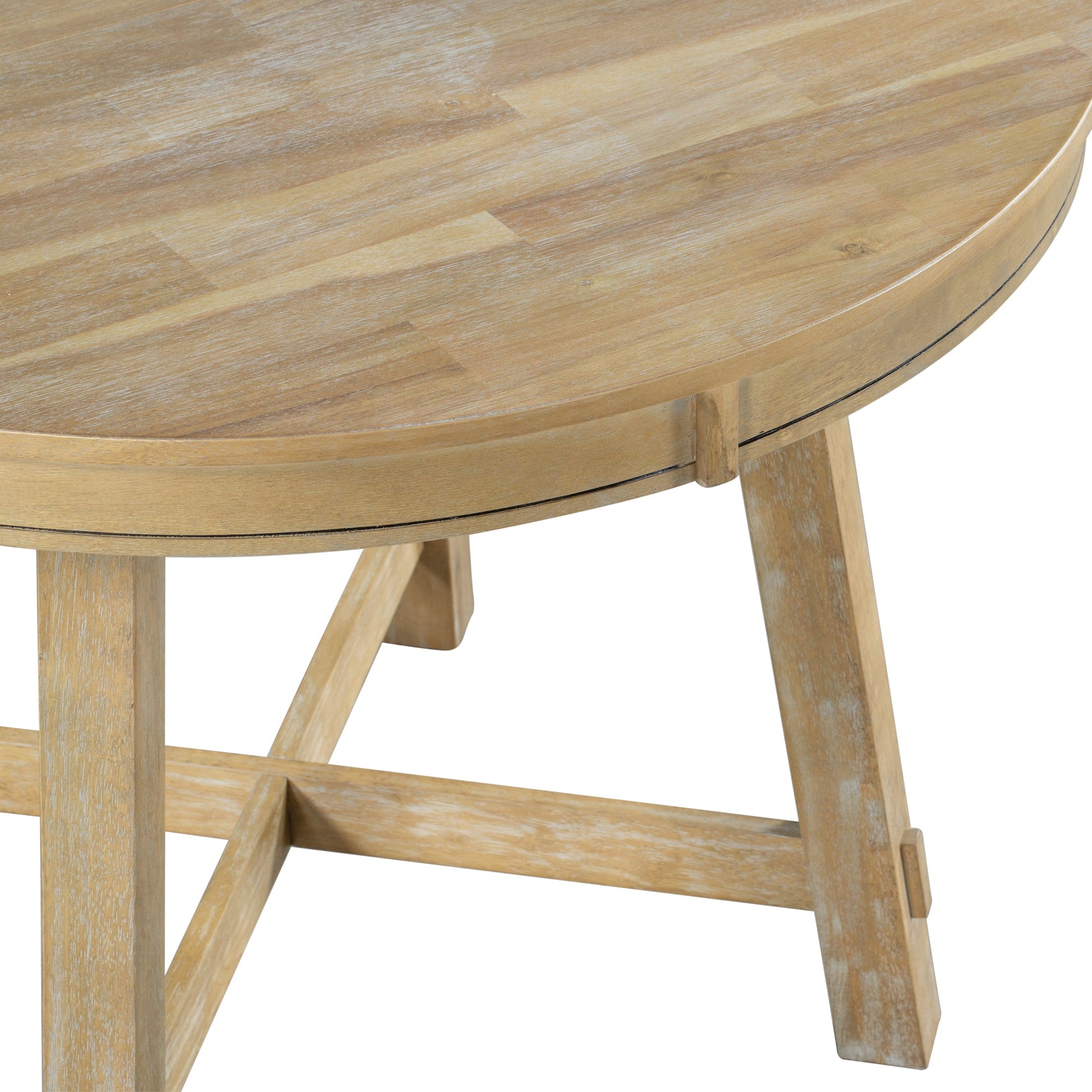 TREXM 5-Piece Farmhouse Dining Table Set Wood Round Extendable Dining Table and 4 Upholstered Dining Chairs (Natural Wood Wash) - Korvel