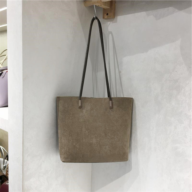 Retro Suede-Like Fabric Handheld Shoulder Tote Bag