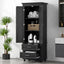Tall Storage Cabinet with Two Drawers for Bathroom/Office, Black - Korvel