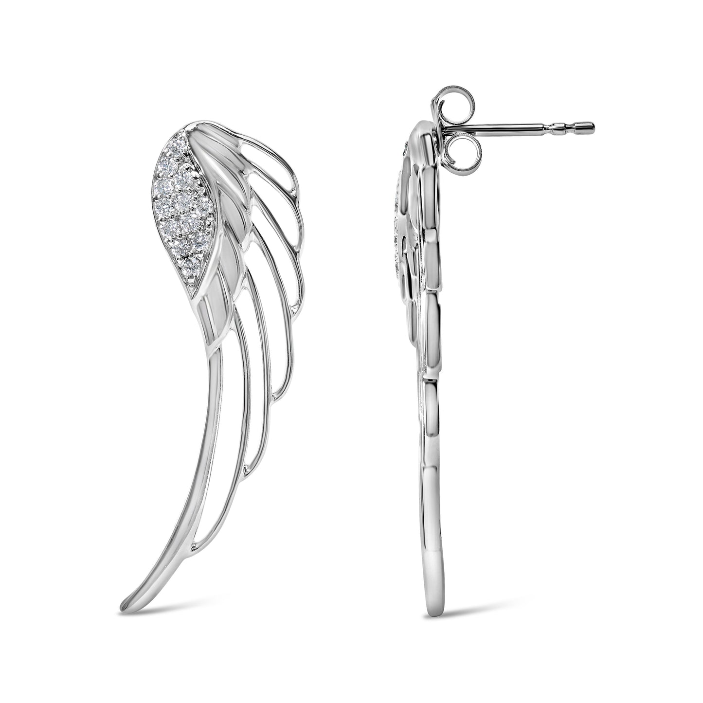 14K White Gold Lab Grown Diamond Angel Wing Stud Earrings