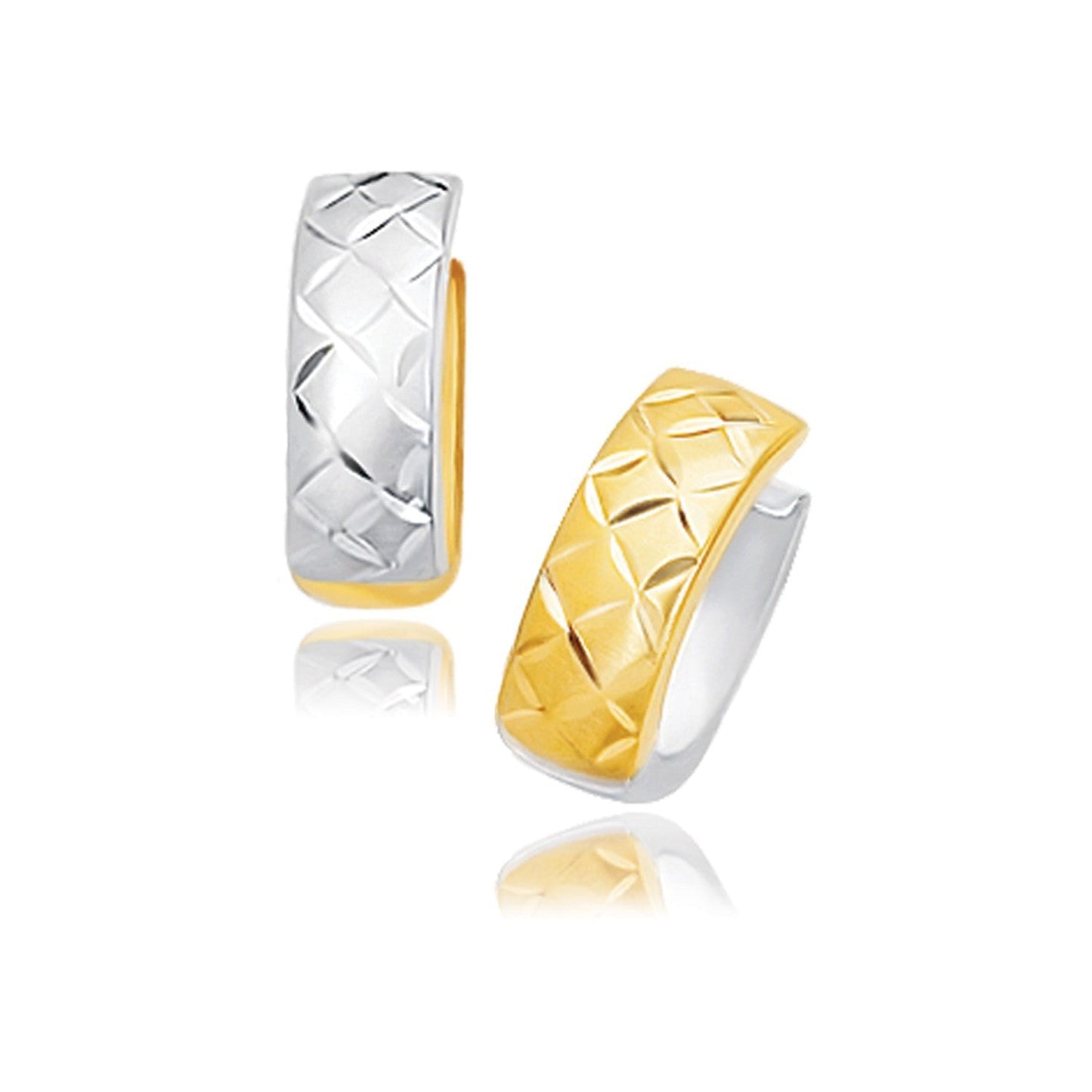 14k Two-Tone Gold Reversible Quilted Hinged Hoop Earrings