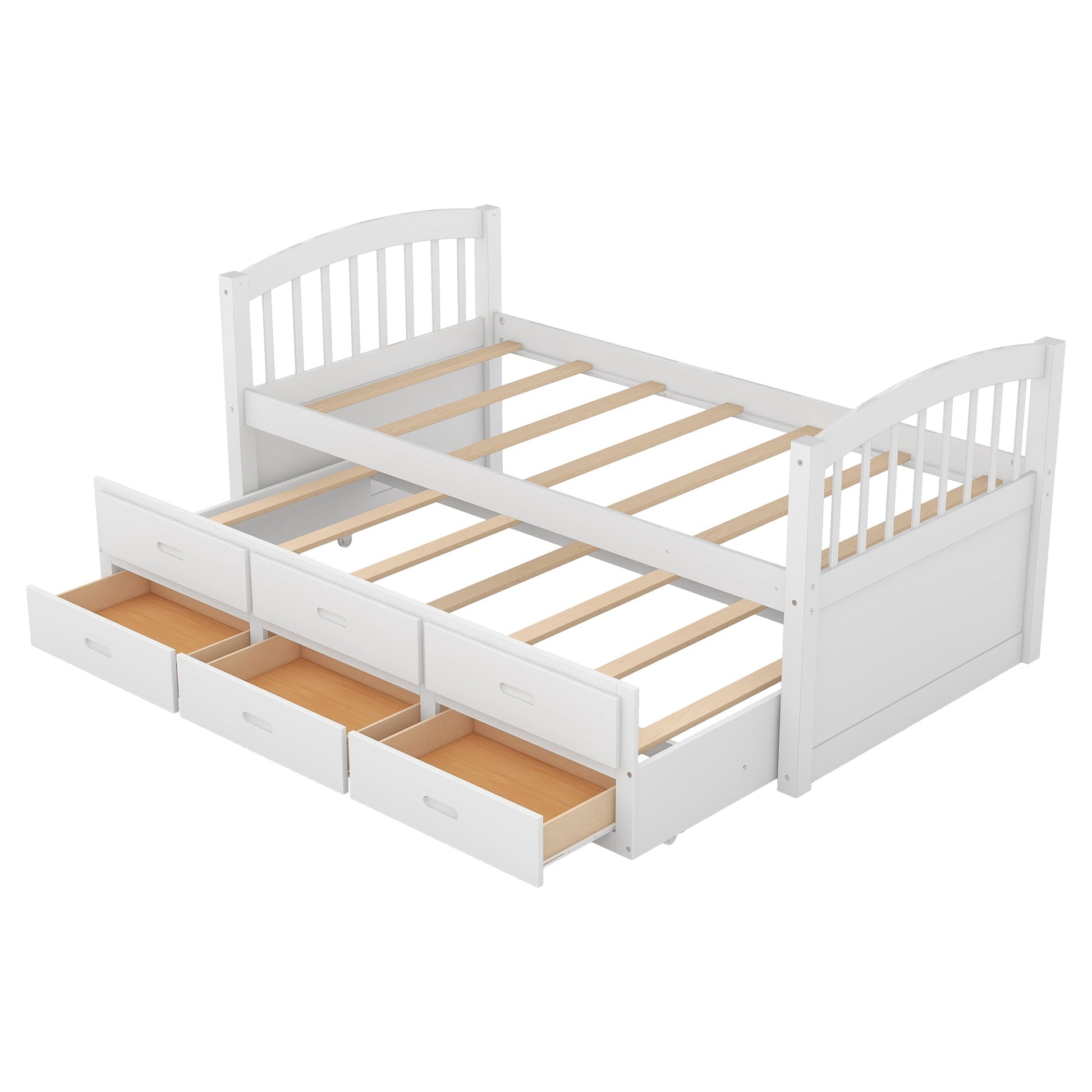 Twin over Twin Wood Bunk Bed with Trundle and Drawers White - Korvel
