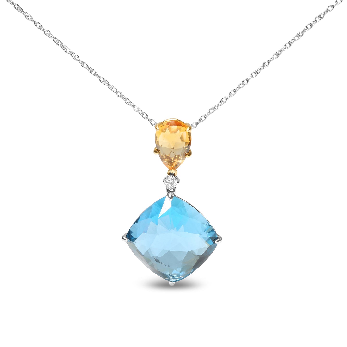 Collier Pendentif Dangle en Or 18K avec Accent de Diamant et Gemmes