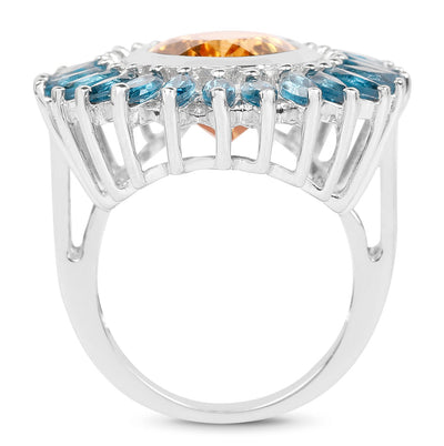 Anillo de Citrino Genuino de 7.54 Quilates y Topacio Azul Londres