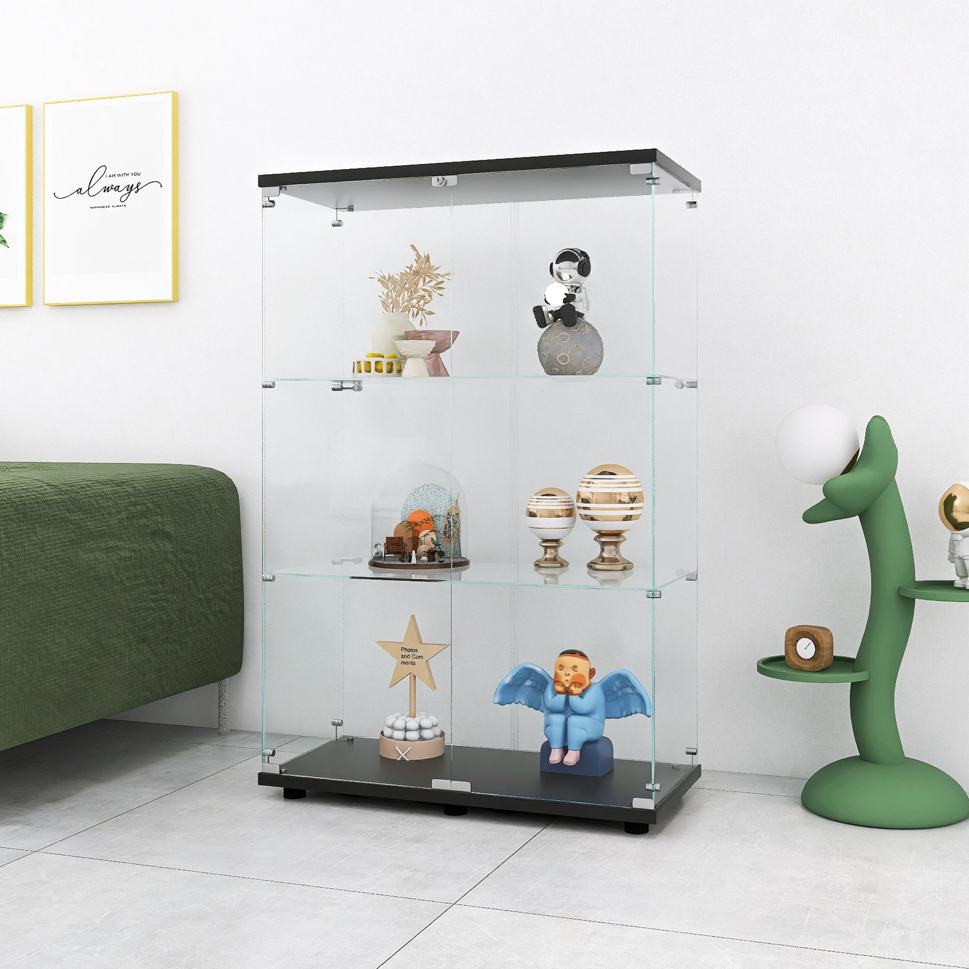 Three double door glass display cabinets with door frames, 49.3 inches * 31.7 inches * 14.3 inches, black - Korvel
