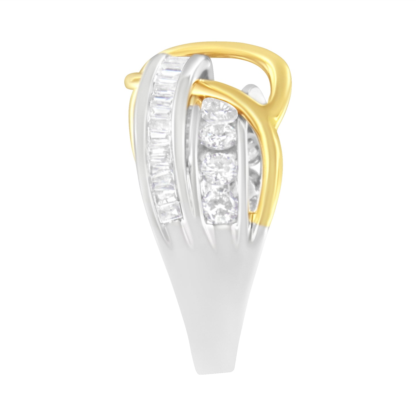 Anillo de Banda Bypass de Diamantes en Oro Blanco y Amarillo de 10K - Talla 7