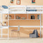 Twin Loft Bed with built-in desk and bookcase of three compartments, Guardrails and Ladder,White - Korvel