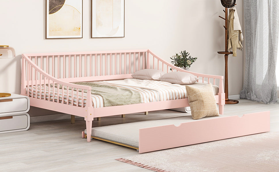 Full Size Pink Daybed with Trundle and Support Legs