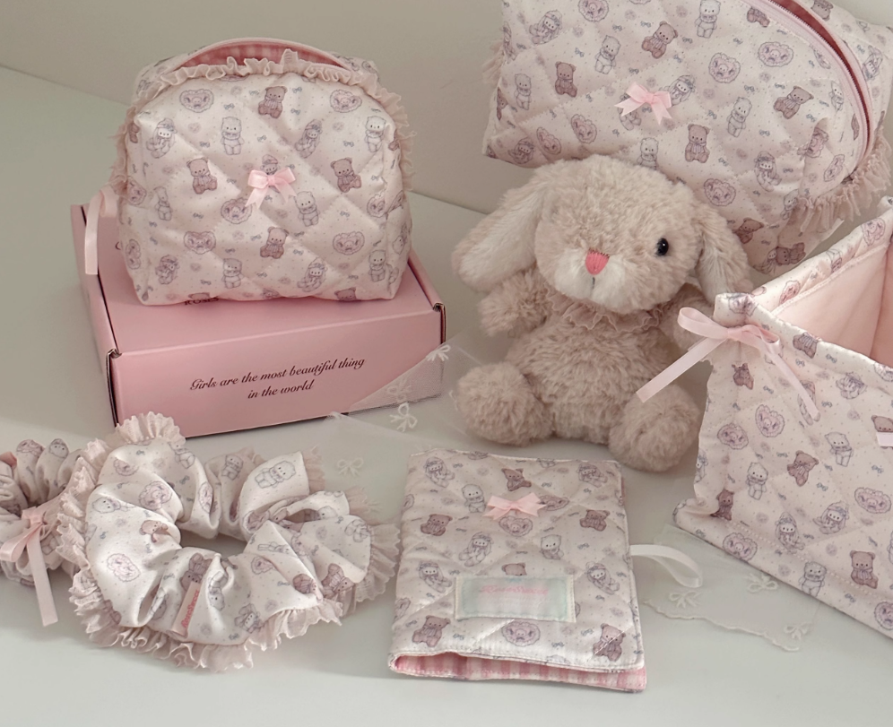 Cute Cat and Bear Satin Storage Basket