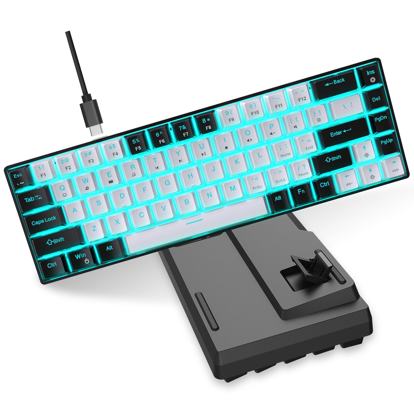 68 keys, 60% keyboard, customized color blocked keycaps, RGB mechanical keyboard, MINI set, plug-in blue axis ice blue disc - Korvel