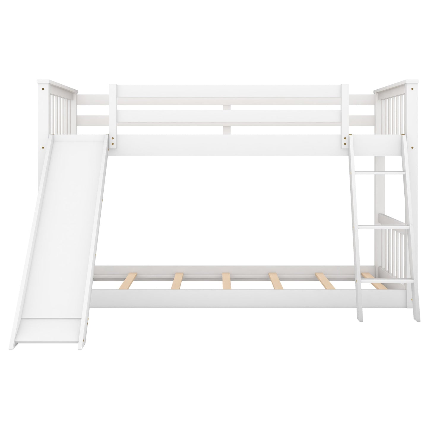Twin Over Twin Bunk Bed with Convertible Slide and Ladder - White