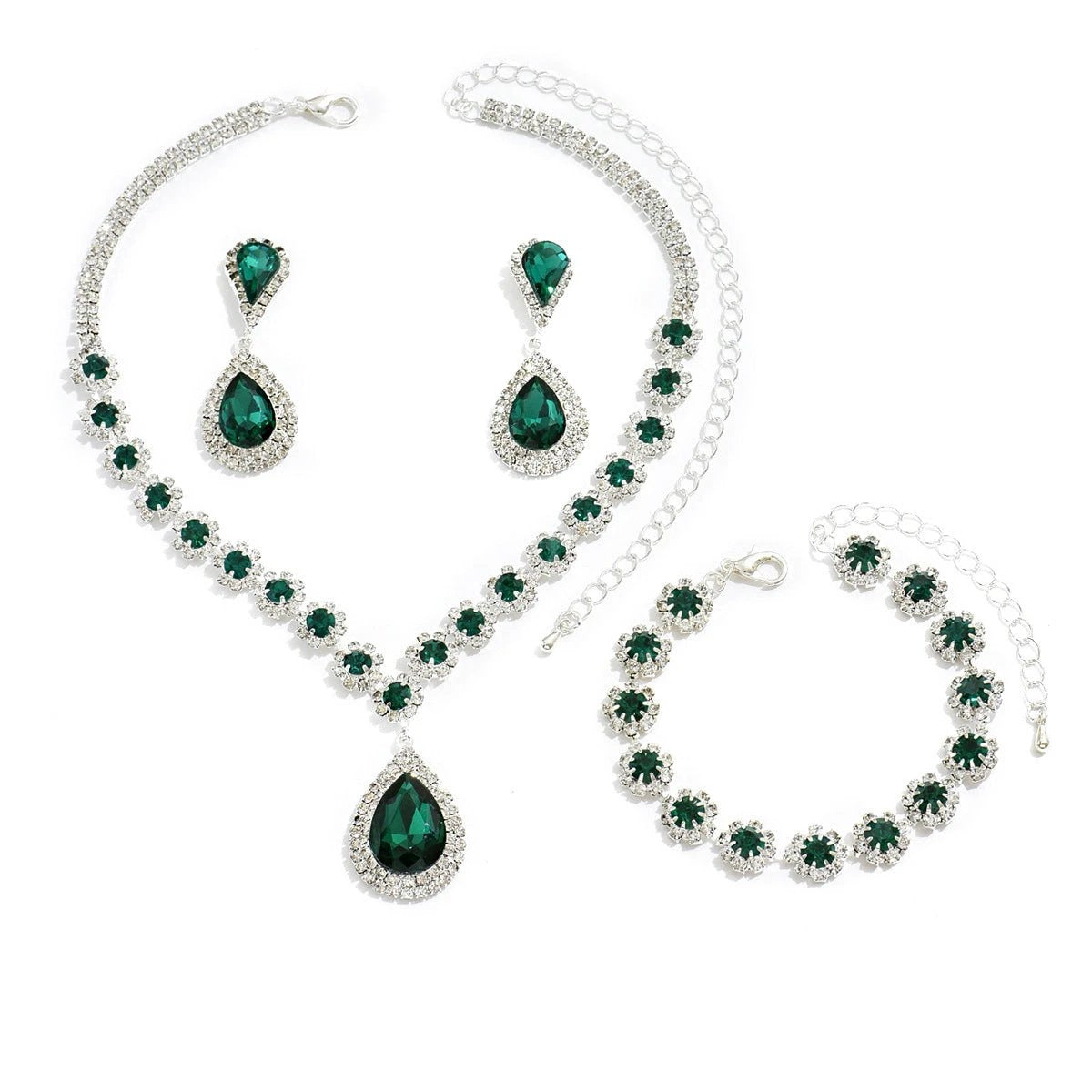Ensemble de Bijoux de Mariée Élégant : Collier, Boucles d'Oreilles et Bracelet