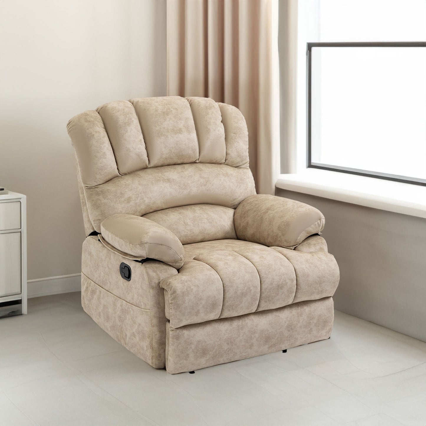 Large Manual Recliner Chair in Beige Fabric
