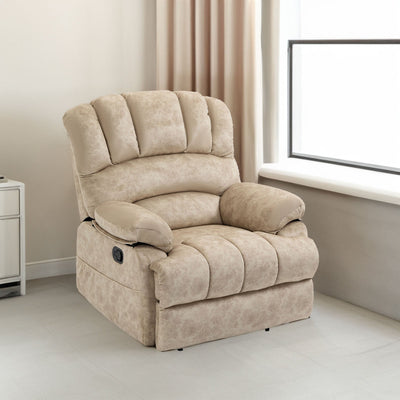 Large Manual Recliner Chair in Beige Fabric