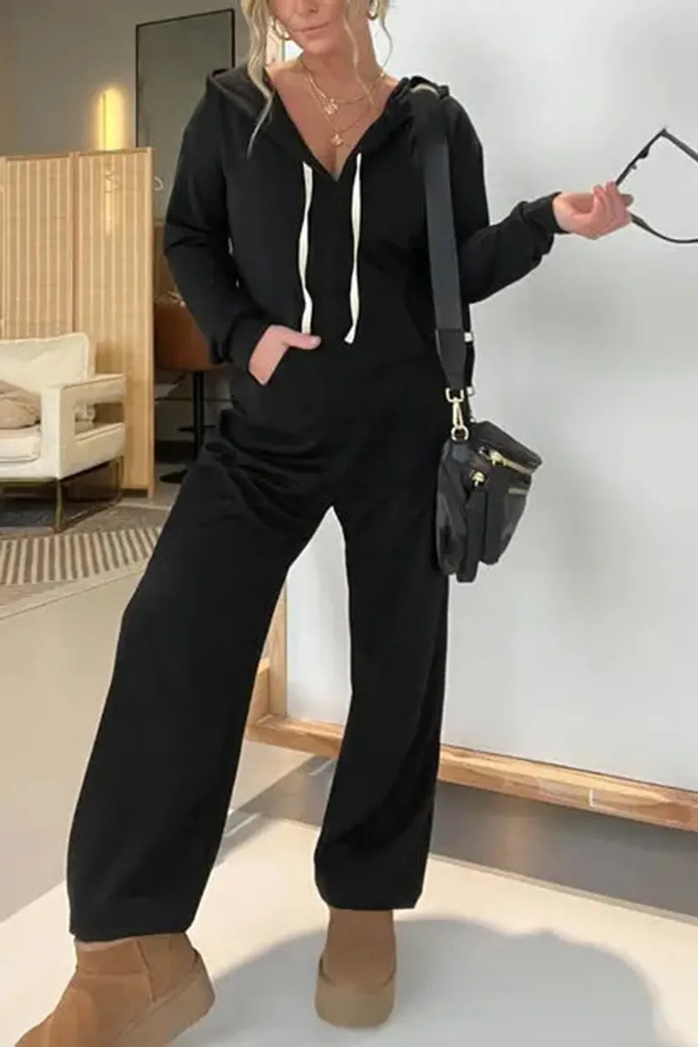 Full Size Drawstring Long Sleeve Jumpsuit - Korvel