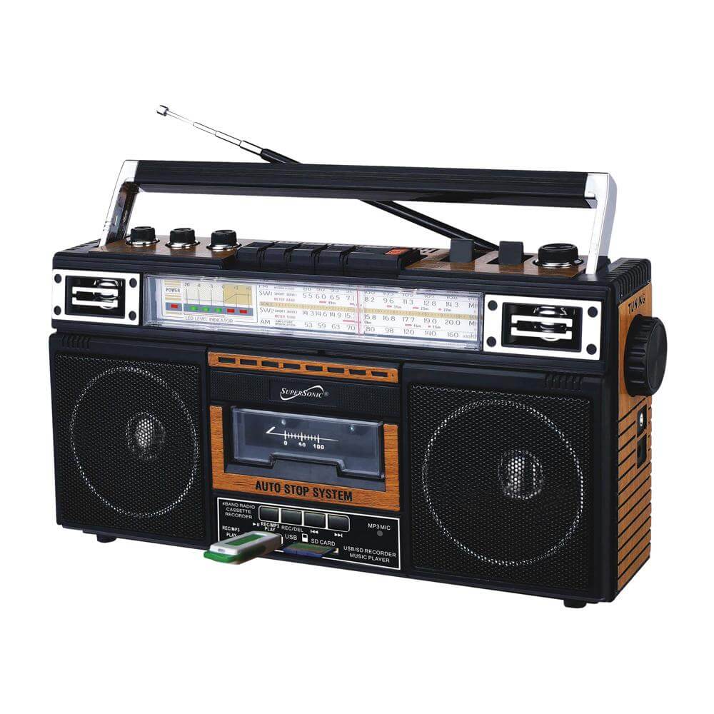 Supersonic 4 Band Bluetooth Radio & Cassette Player + Cassette To Mp3 Converter - Korvel