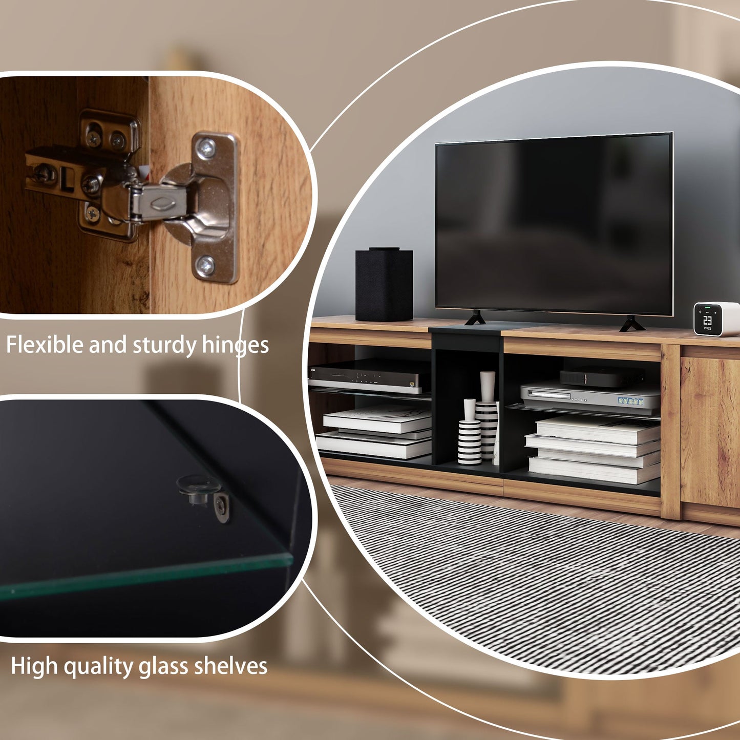 Meuble TV moderne pour téléviseurs jusqu'à 80 pouces avec éclairage LED